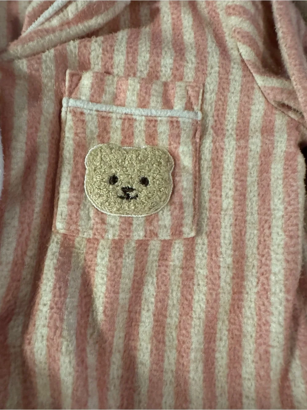 BearPaw Pink and White Striped Kids Pajama Set with Bear Pocket Girls 18M